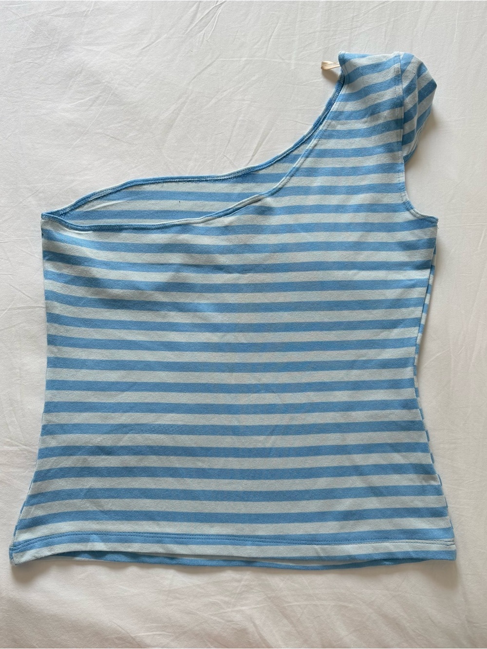 One-Shoulder Striped Women’s Top in Light Blue and White - Picture 4 of 4